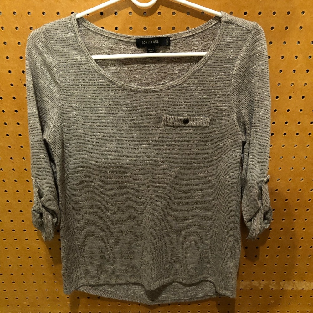 Love Tree Quarter Sleeve Marled Shirt Top